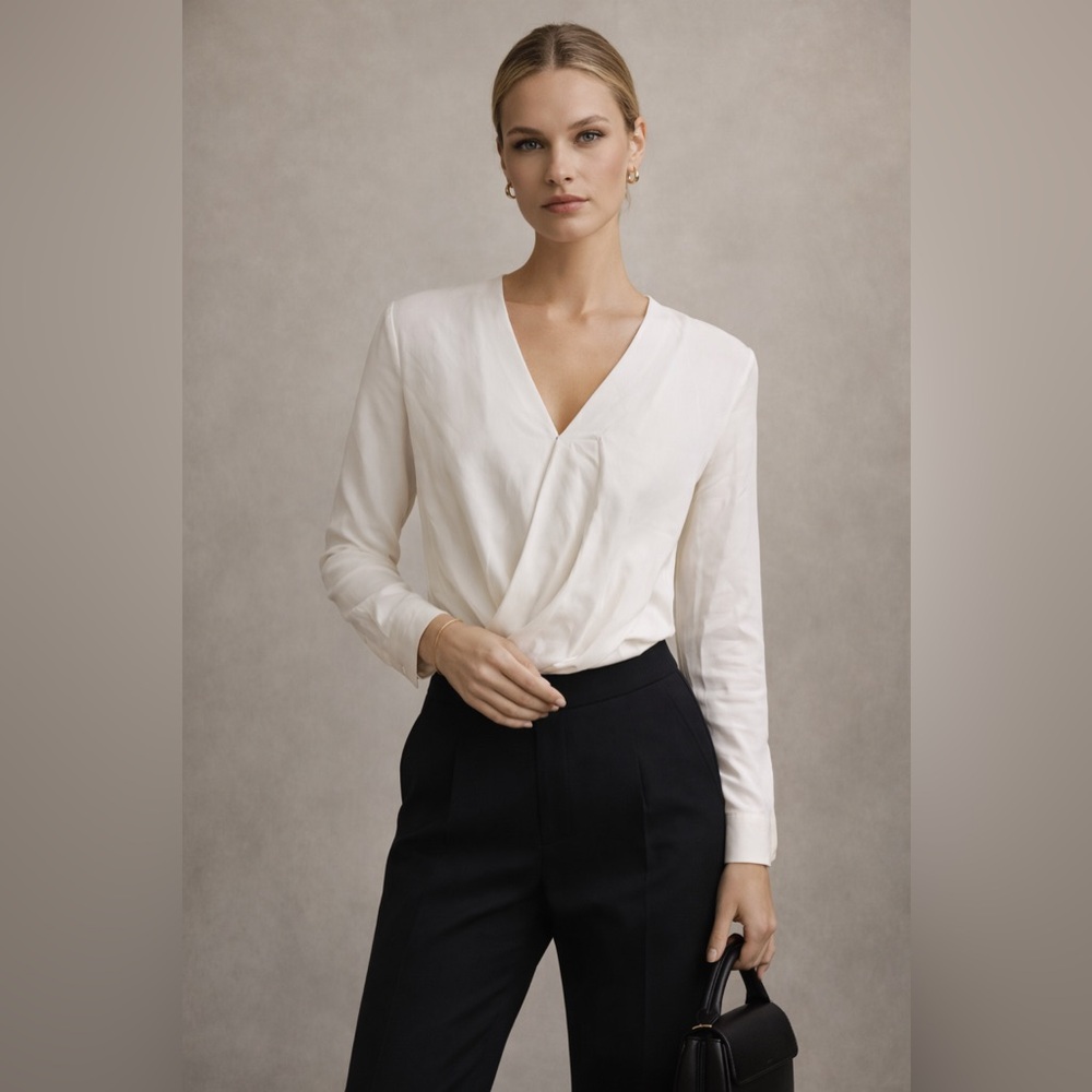L’agence 100% Silk Women's Cream V-Neck Wrap Blouse